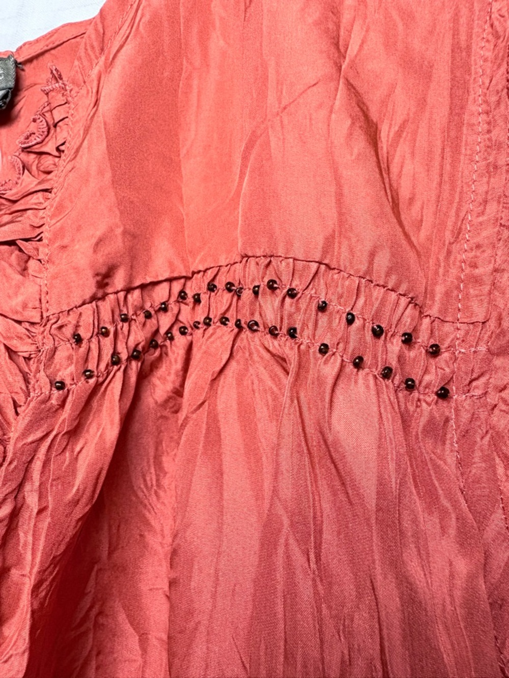 NWT Tristan & Iseut Peach Ruffled Front 100% Silk Romantic Sleeveless Blouse - Picture 9 of 10